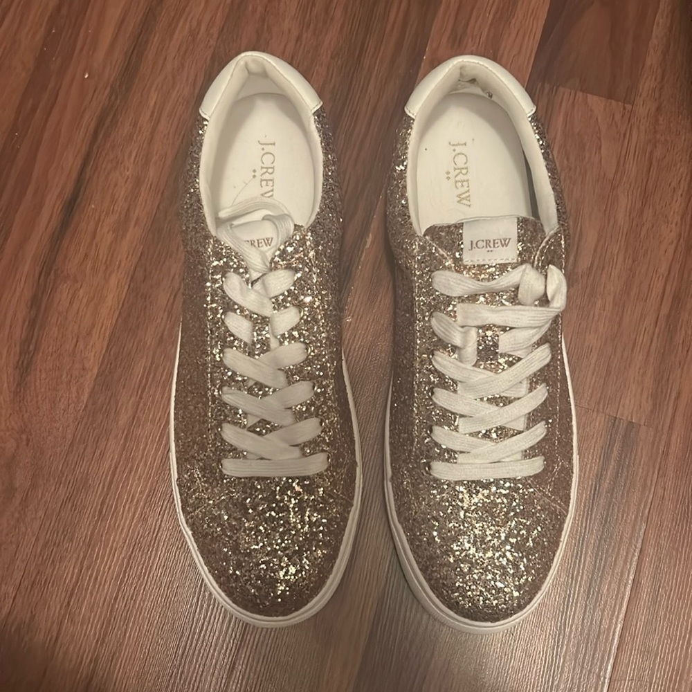 J. Crew Glitter Low-Top Sneakers in Gold and White